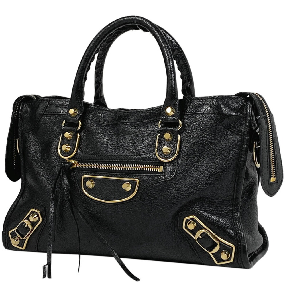 Balenciaga Metallic City Shoulder Bag Handbag Leather Black
